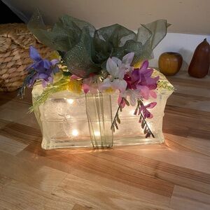 Glass Block Light with Floral Accents